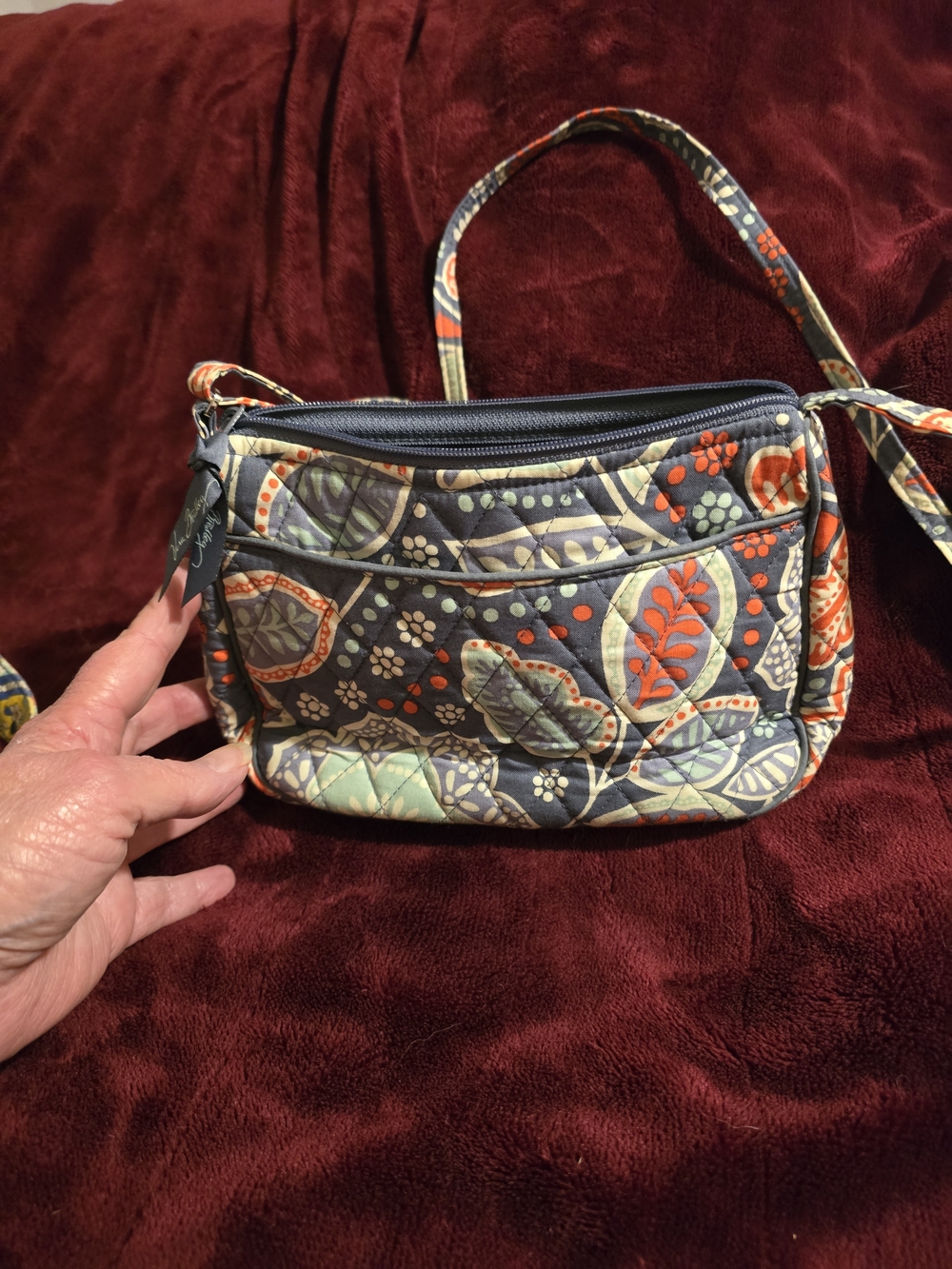 Vera Bradley Quilted Floral Crossbody Bag in Navy and Coral